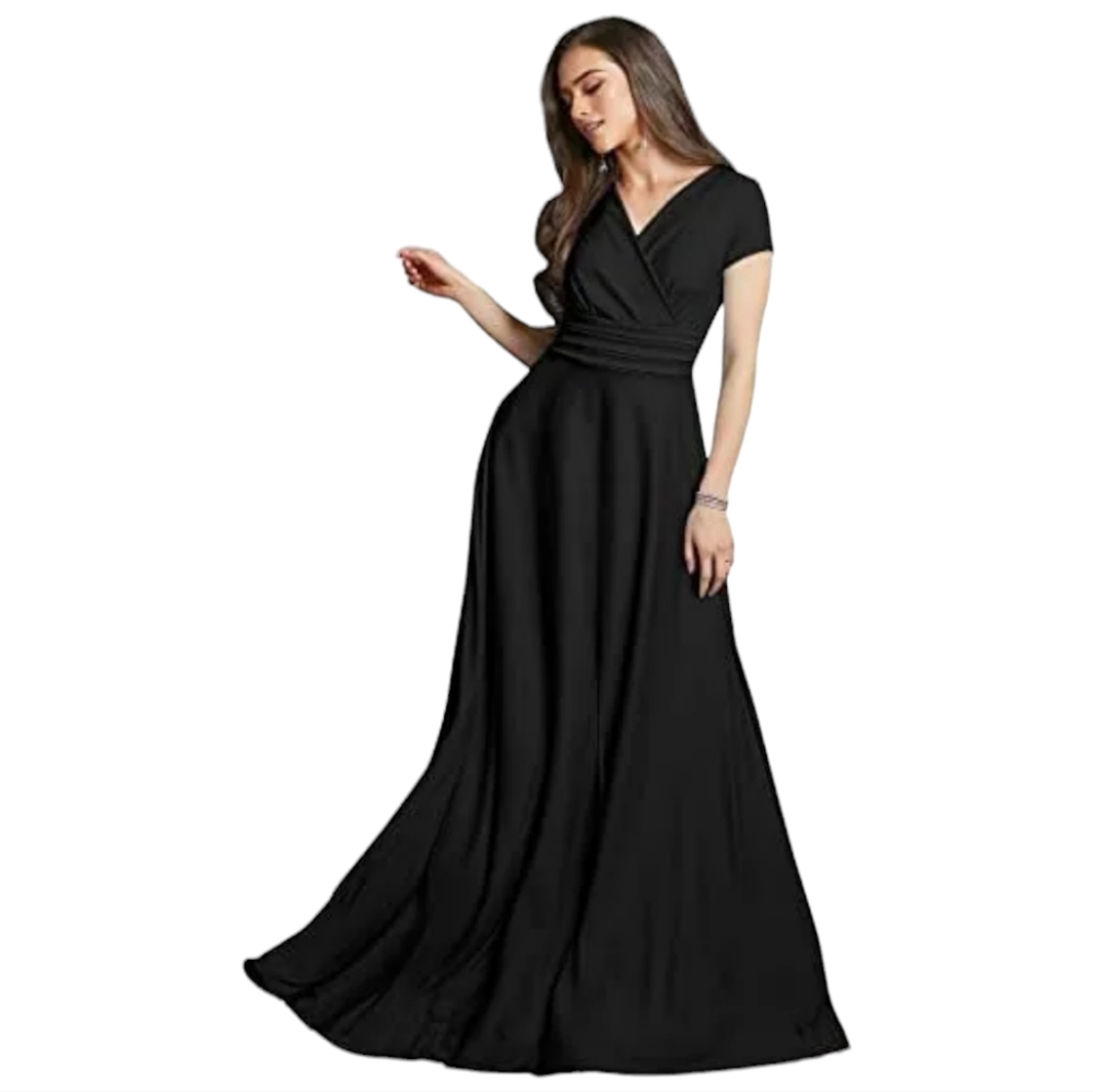 🔥KOH KOH Womens Long Cap Short Sleeve V-Neck Dress Flowy Cocktail Slimming
